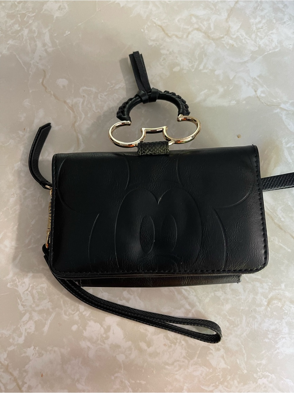 Disney Mickey Mouse Bioworld Wallet Wristlet - 2 Compartments Black Faux Leather - Picture 2 of 4